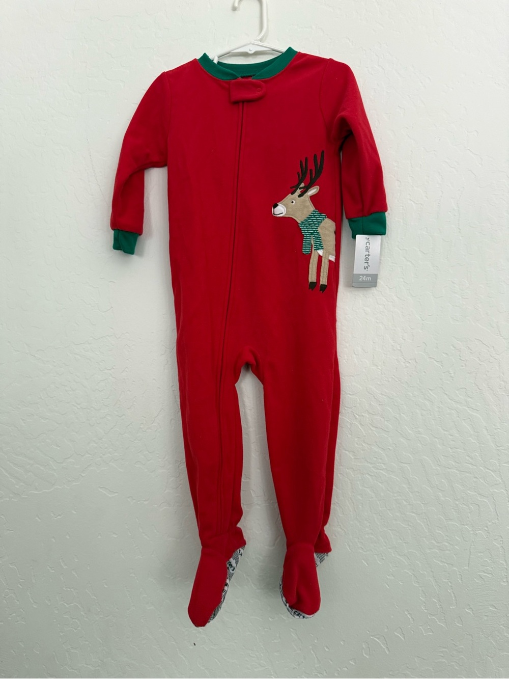 Carter's Red Footed One-Piece with Reindeer Applique
